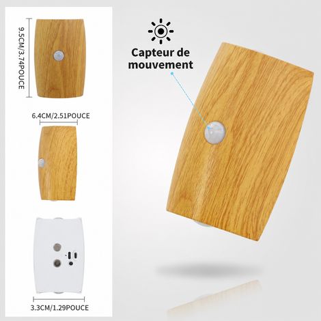 Veilleuse murale LED compacte avec détecteur de mouvement bois clair 3 couleurs 1 pièce 1 réf 0231 10 × 7 × 4 cm 102 g – Livraison gratuite