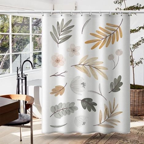 Rideau de Douche Polyester Imperméable Anti Moisissure Lavable Machine Rideaux Salle de Bains 150x180cm (1/4)