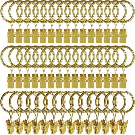 45pcs Anneaux Rideaux Avec Pinces - Or, Pinces Rideaux Solides, Crochets De Fixation De Tringle De Tension, Crochets Dcoratifs Pour Rideaux Et C (1/5)
