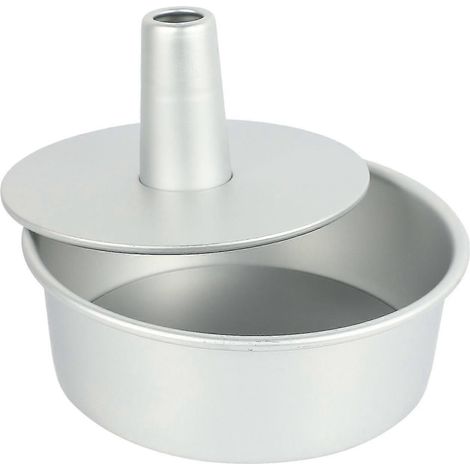 Moule à gâteau rond en alliage d'aluminium de 20 cm (8 pouces) avec fond amovible et cheminée creuse, idéal pour la pâtisserie maison. (1/5)