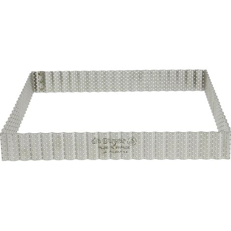 Cercle à tarte carré cannelé et perforé de 23x23 cm tout en inox