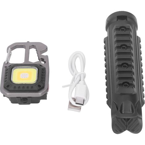 Lampe torche COB compacte, 3 modes d'éclairage, rechargeable, multifonctionnelle, argentée et noire, portable, avec trépied pour le camping