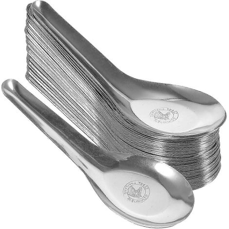 Lot de 50 cuillères en acier inoxydable, cuillères à soupe épaisses, cuillères de service, vaisselle pour la maison et le restaurant (13 x 4,2 cm) (1/2)