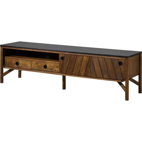 TV-Board Mango braun / schwarz geölt 180x45x50 cm montiert LOS ANGELES 102 (1/4)