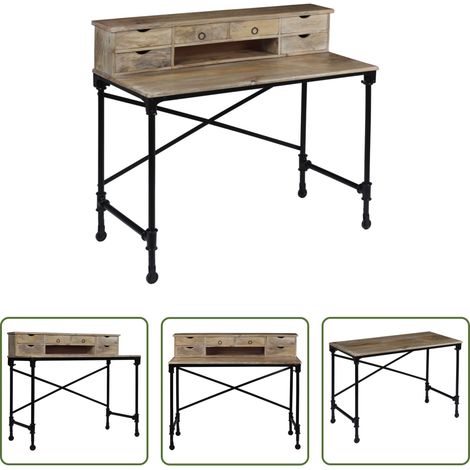 vidaXL Bureau en bois massif - Bureau Bois de manguier massif et acier 110 x 50 x 96 cm (1/5)