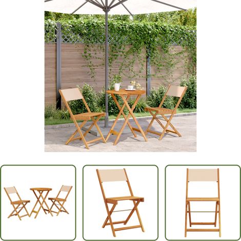 Chaise de jardin - Ensemble de bistro 3 pcs beige tissu et bois massif (1/5)