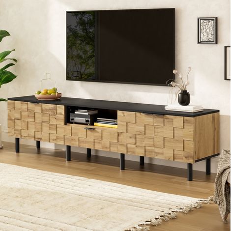 Mueble TV de 2 puertas con cajón y hueco abierto, efecto madera, aglomerado, patas metálicas (1/5)