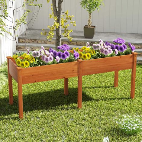 Bac de Jardin Surélevé pour Extérieur avec Pieds Bac à Plantes en Bois avec Panneau Diviseur Trous de Drainage Conteneur Café (1/2)