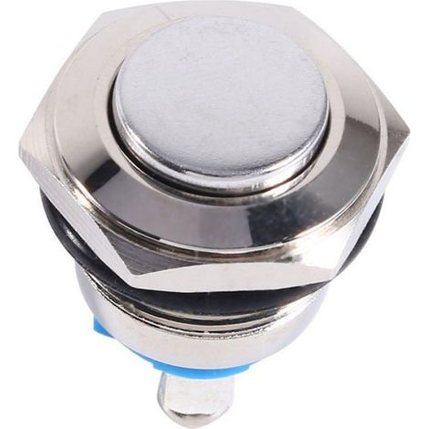 Bouton poussoir momentané en métal étanche pour voiture, 12V, 16mm, interrupteur de klaxon marche/arrêt, argent (1/4)