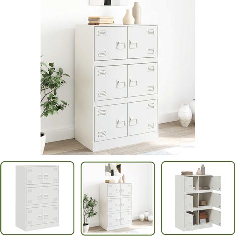 The Living Store Buffet blanc 67x39x107 cm acier - Buffet Blanc - Meuble Rangement - Armoire Moderne - Meubles Salon - Mobilier Cuisine (1/5)