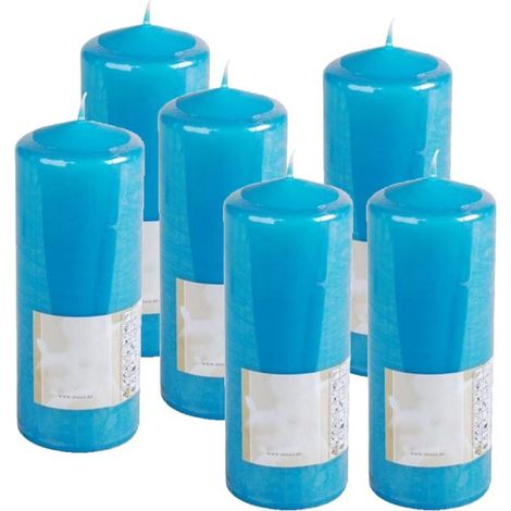 Bougie cylindrique naturelle - JUANIO - Lot de 6 - Turquoise - Ø8 x H20 cm - Brûle propre, longue durée (1/2)