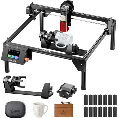 LONGER RAY5 Bundle Incisore Laser, 10W con Assistenza Aria e Kit Rotativo 3 in 1, Macchina CNC Desktop per Taglio e Incisione su Legno, Acrilico e Pelle, Fai da Te DIY, Area di Lavoro 400×400mm (1/5)