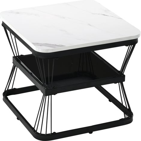 Set de 2 mesas auxiliares blancas efecto mármol en MDF con estructura de acero negro (1/5)