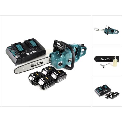 Makita DUC 355 PT4 Motosega a batteria 36V (2x18V) Brushless 35 cm + 4x Batterie 5,0 Ah + Caricatore doppio