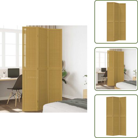 Cloison de séparation 3 panneaux marron bois paulownia massif - Séparateur De Pièce - Écran D'intimité - Cloison Pliable - Décoration Murale - Bambou