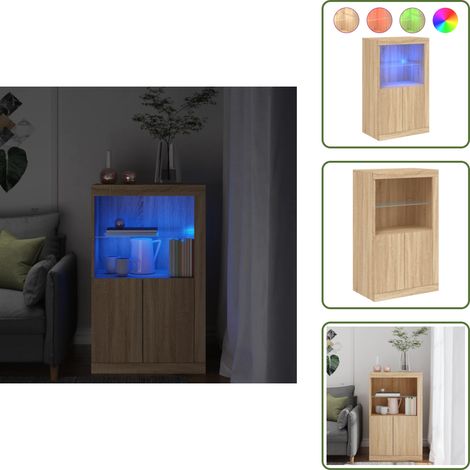 Armoire latérale avec lumières LED chêne sonoma - Meuble De Rangement - Armoire - Bibliothèque - Luminaire Led - Décoration Intérieure