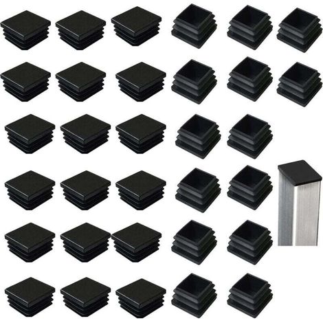 Juego de 32 tapas ranuradas para tubos cuadrados de 40 x 40 mm, cuadradas de plástico negro, tapas cuadradas para productos metálicos/sillas/sofás/mesas -Crezuo