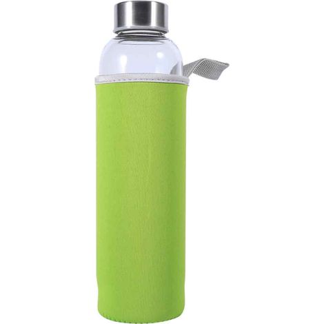 550-ml-Glaswasserflasche, Sport-/Reisebecher mit Teefilter, Teesieb und grünem Deckel
