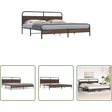 Stahlbett -  Metallbett ohne Matratze Braun Eichen-Optik 180x200 cm (1/5)