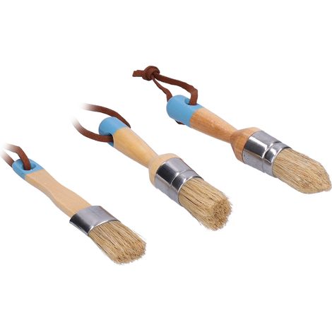 Un ensemble de 3 pinceaux à manches en bois pour les projets de peinture de meubles et de murs, décoration intérieure à faire soi-même. (1/5)