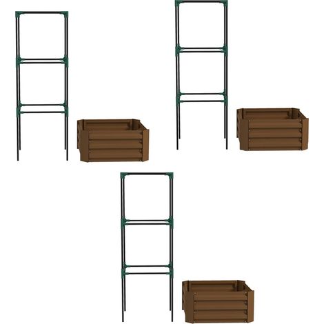 3er-Set hochbeet mit Rankgitter Pflankasten mit Rankhilfe, offener Boden, wetterbeständig, 61 cm x 61 cm x 140 cm, Braun