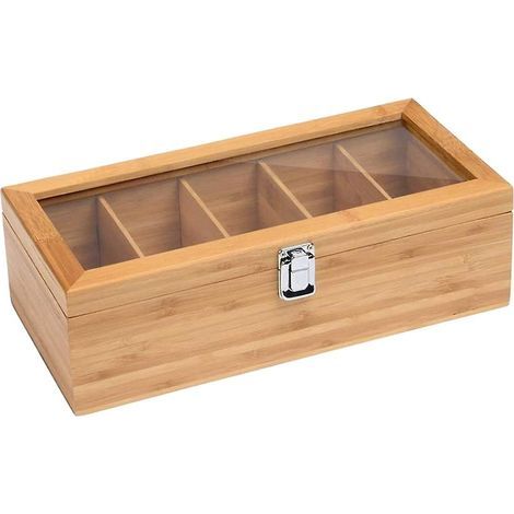 Boîte de rangement multifonctionnelle en bambou pour sachets de thé et bijoux, avec 5 compartiments. Boîte à thé et à sucre (1/5)