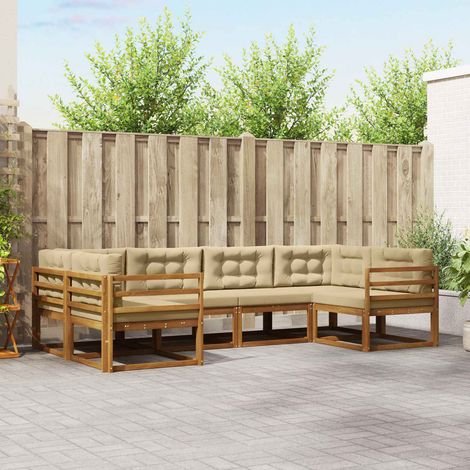 vidaXL Outdoor-Sofagarnitur mit Kissen 6 pcs Natur und Beige (1/5)