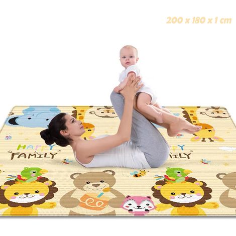 Tapis de jeu bébé imperméable pliable à 2 faces, Tapis d'eveil 200x180 CM en mousse souple pour tout-petits bébé enfants (1/4)