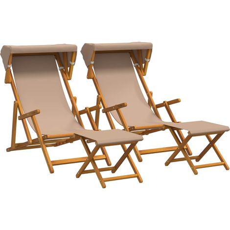 Chaise Longue 4 pc 3 Position Bois d'eucalyptus massif Taupe