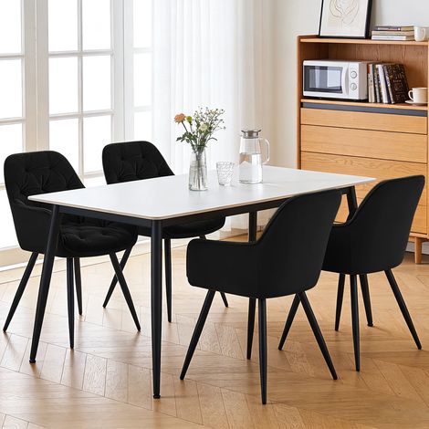 Ainpecca Dining Chairs 4pcs Velvet Kitchen Chairs Padded Seat with Backrest and Armrest Office chair(2pcs Black) (1/5)