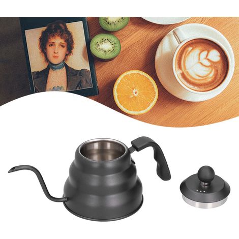 Schwarze, wolkenförmige Filterkaffeemaschine aus Teflon mit langem Ausguss, Retro-Stil, 1,2 l. (1/5)
