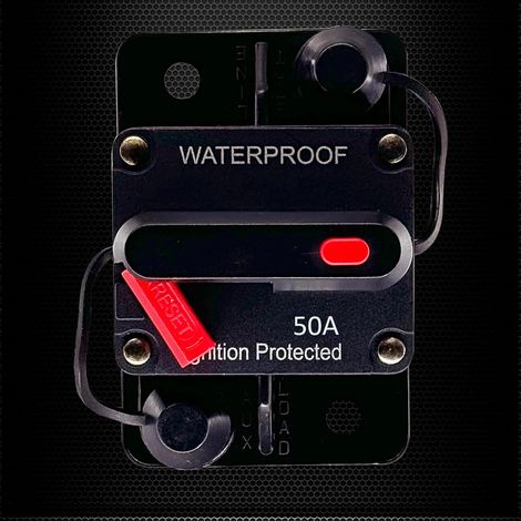 50A Circuit Breaker, Ampper Surface Mount DC 12V-48V Waterproof Thermal Circuit Breaker Fuse with Manual Reset/On-Off for Boat Trolling Motor Auto Audio Solar and More (1/2)