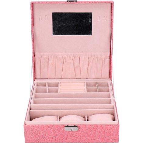 Jewelry Box Organizer, Jewelry Box, Watch Case, Jewelry Display Case, Storage Case with Lock in Pink PU Leather for Women and Girls (1/5)