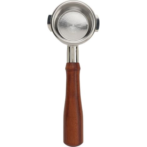 Portafiltro de 58 mm para cafetera sin fondo con 2 asas, acero inoxidable 304 con mango de madera para máquina Expobar E61. (1/5)