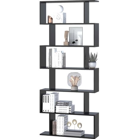HOMCOM Bibliothèque étagère Zig zag Design Contemporain 80L x 23l x 192H cm 6 Niveaux Noir (1/5)