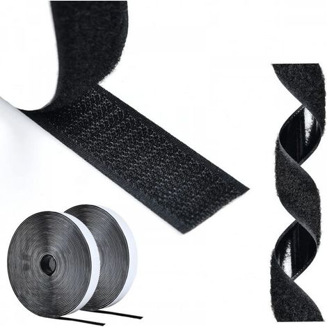 Ineasicer 25 mètres x 20mm Bande de crochet & boucle Auto Adhésif, autocollant Scratch Bande Autoadhésif, Rubans Adhésive, 20mm Largeur, 25M crochet et 25M boucle, Noir (1/4)