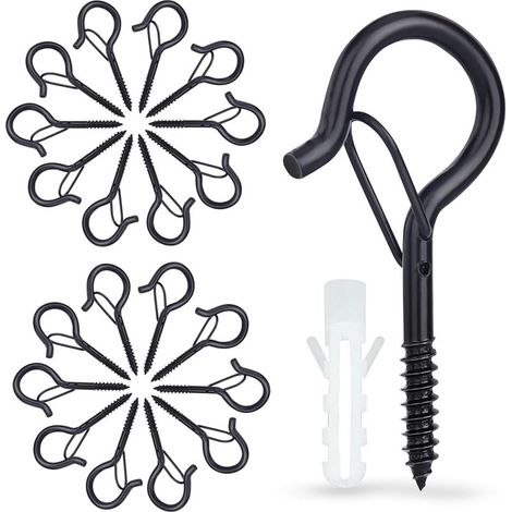 12-teiliges Set Schraubhaken, Schraubhaken mit Verriegelung, Deckenhaken für Pflanzenampeln, Vogelhäuser, Windspiele und Lichterketten, schwarze Wandhaken für den Innen- und Außenbereich (1/5)