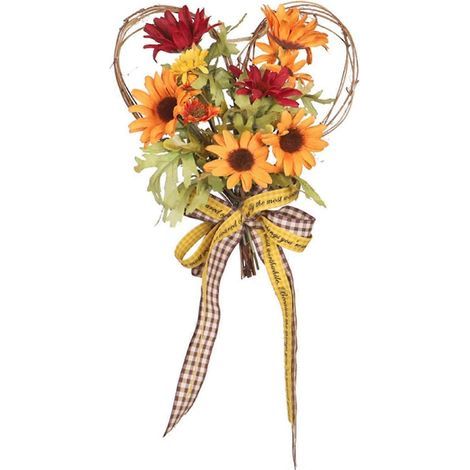 Künstlicher Seiden-Sonnenblumenkranz in Herzform mit Schleife für die Haustür, Hochzeitsdekoration (1/4)