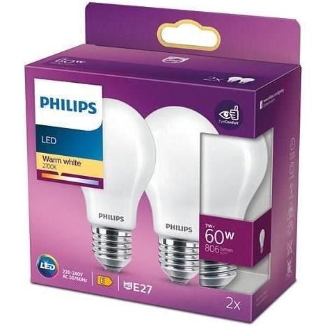 Philips LED 77767800 LED CEE E (A - G) E27 forme de poire 7 W = 60 W blanc chaud (Ø x L) 6 cm x 11 cm 2 pc(s) A860212 (1/5)