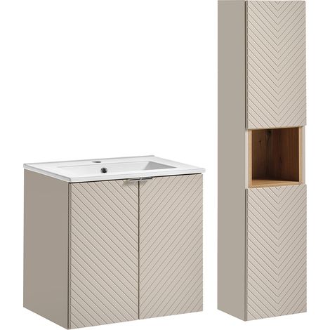 Conjunto mueble lavabo individual encastrado 60cm 2 puertas y columna Manoa Cachemira y Madera