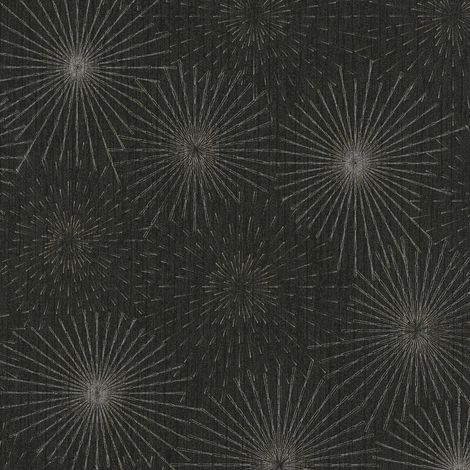 Carta da parati grafica Profhome 388181 Carta da parati TNT goffrata a caldo leggermente strutturata con pattern astratto sottilmente lucida nero oro argento 5,33 m2