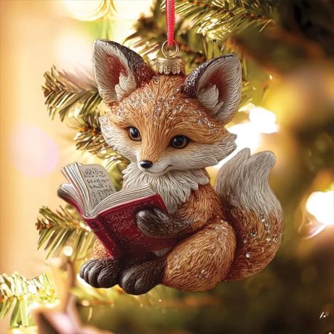 Ornement Renard Lecteur - Décoration Arbre De Noël 3D - Animal Forêt - Pour Amateurs De Lecture Et D Animaux - 1 Pièce (1/5)