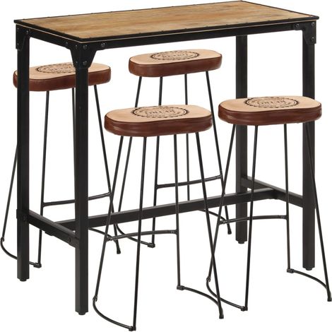 5-tlg. Bar-Set Raues Mangoholz und Metall