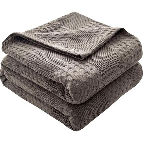 Copriletto in 100% cotone a nido d'ape, soffice coperta estiva effetto waffle, coperta ariosa in cotone, come letto, divano, coperta - Grigio scuro 180x200cm