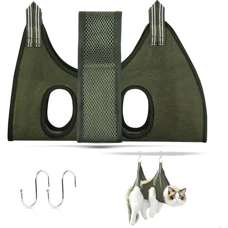 Hamac pour Chat,Hamac Chat Fenetre Tissu Respirant Ceinture avec Crochets pour Soin des Oreilles, Toilettage,la Coupe des Griffes,Le Bain et Nettoyage (1/5)