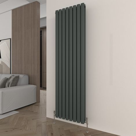 T&K Vertical Anthracite Double Radiator Oval Column Designer 1600x472mm Modern Central Heating Rads