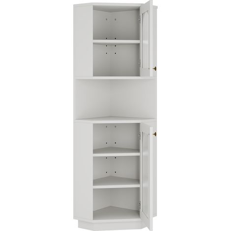 Meuble de salle de bains d’angle blanc en MDF 45 x 45 x 166,5 cm avec bande lumineuse MODENUIT (1/5)