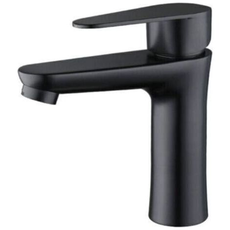 Robinet de salle de bain noir mat - Mitigeur élégant pour lavabo, eau chaude/froide, lavage des mains (1/4)