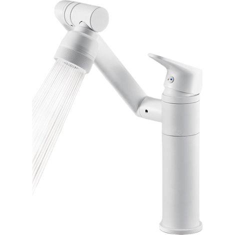 Robinet de lavabo haut, rotation à 360 degrés, robinet d'eau chaude et froide à un trou, avec tuyau d'arrivée d'eau, blanc (1/3)