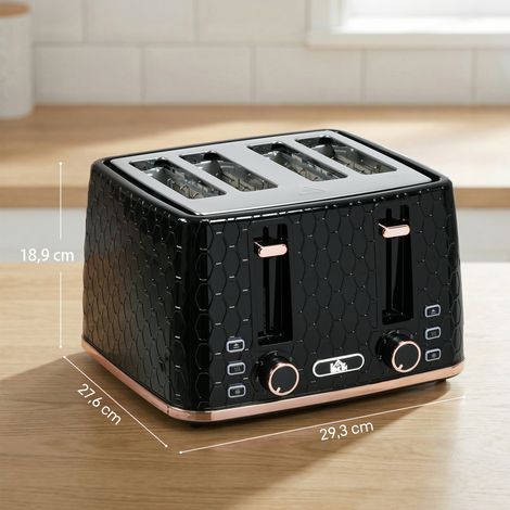 4-Scheiben-Toaster mit 7 Bräunungsstufen, High-Lift, Aufwärmen/Auftauen/Abbrechen, 1860W, Schwarz mit Wabenstruktur (1/5)